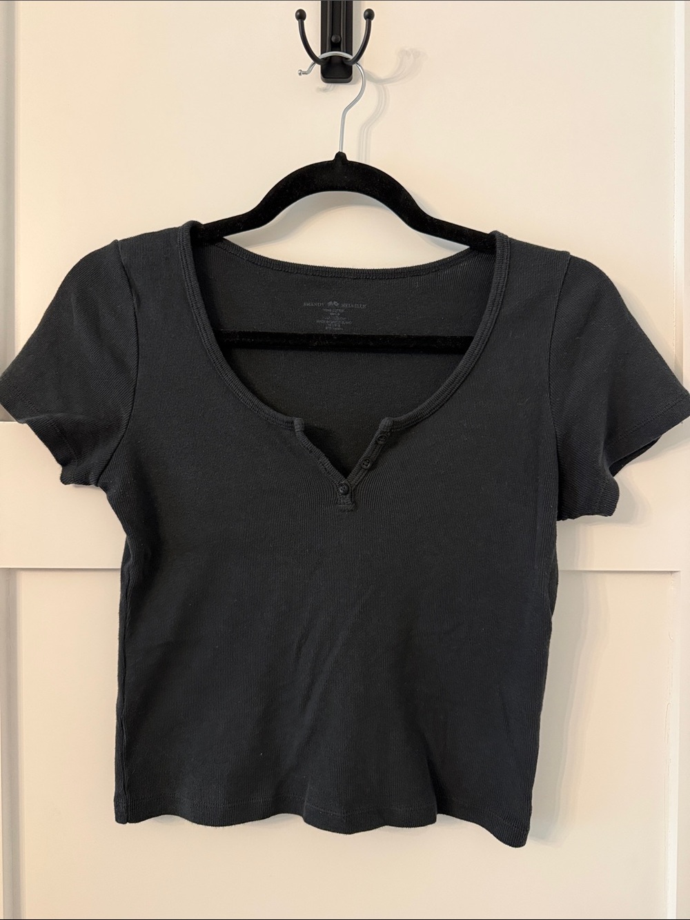 Brandy Melville navy blue Short-Sleeve Henley Ribbed Tee